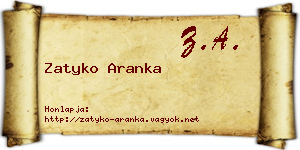 Zatyko Aranka névjegykártya